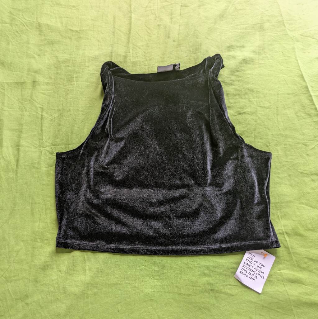 Black velvet sleeveless going out top with twist straps detail UK18 New