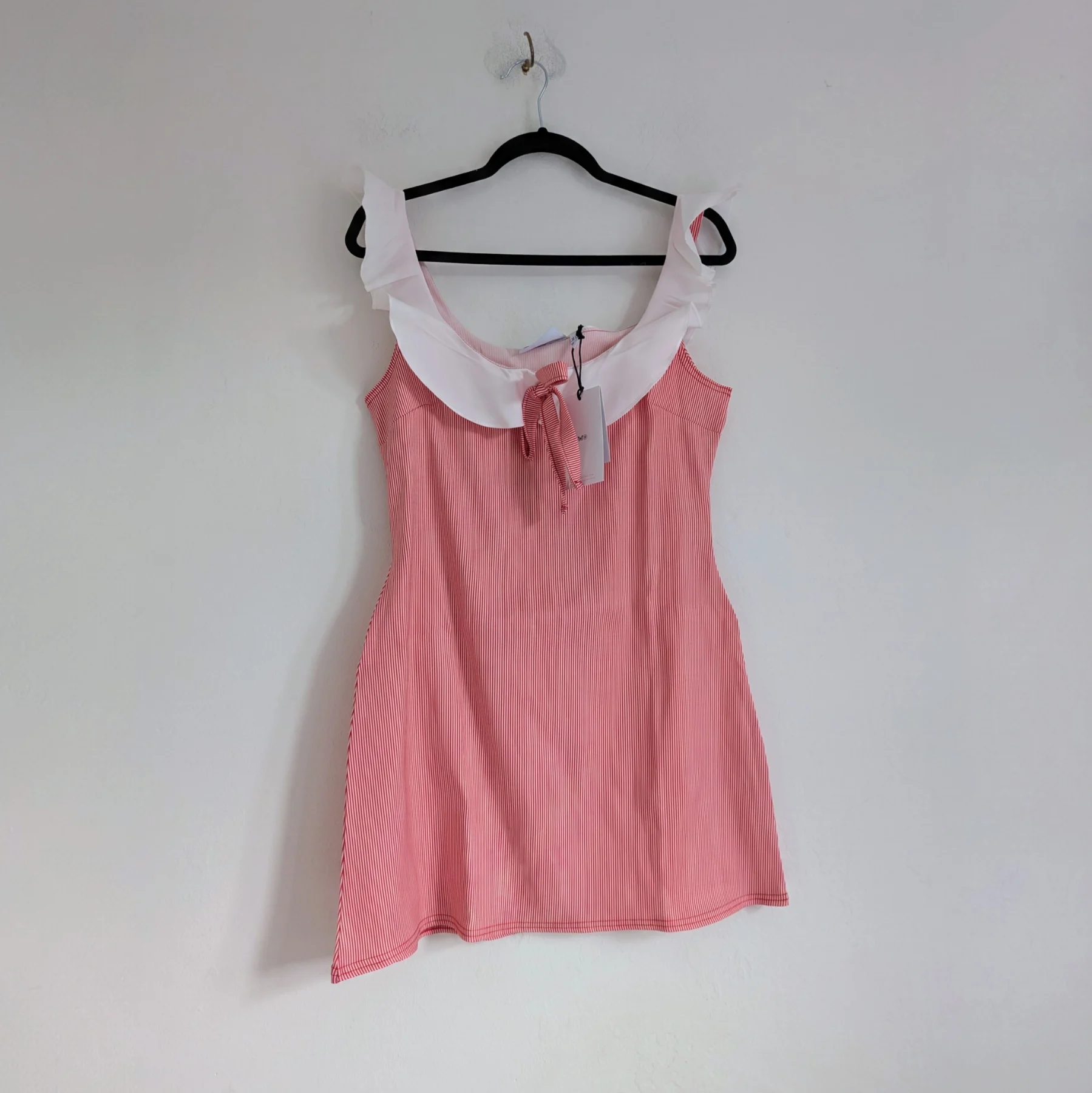 Daisy Street UK made coquette ruffle red and white vertical stripe summer dress UK14 New