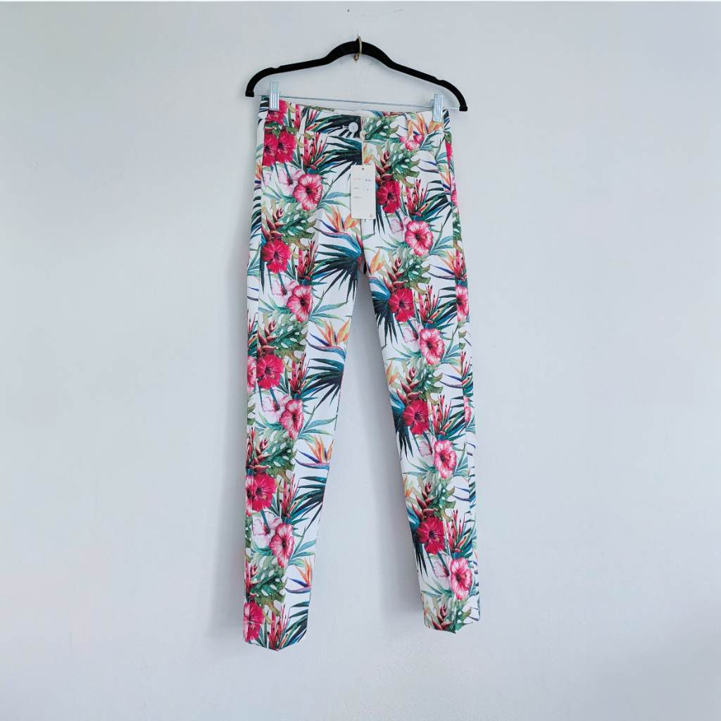 Tropical print colourful summer holiday trousers in cotton blend UKS NWT