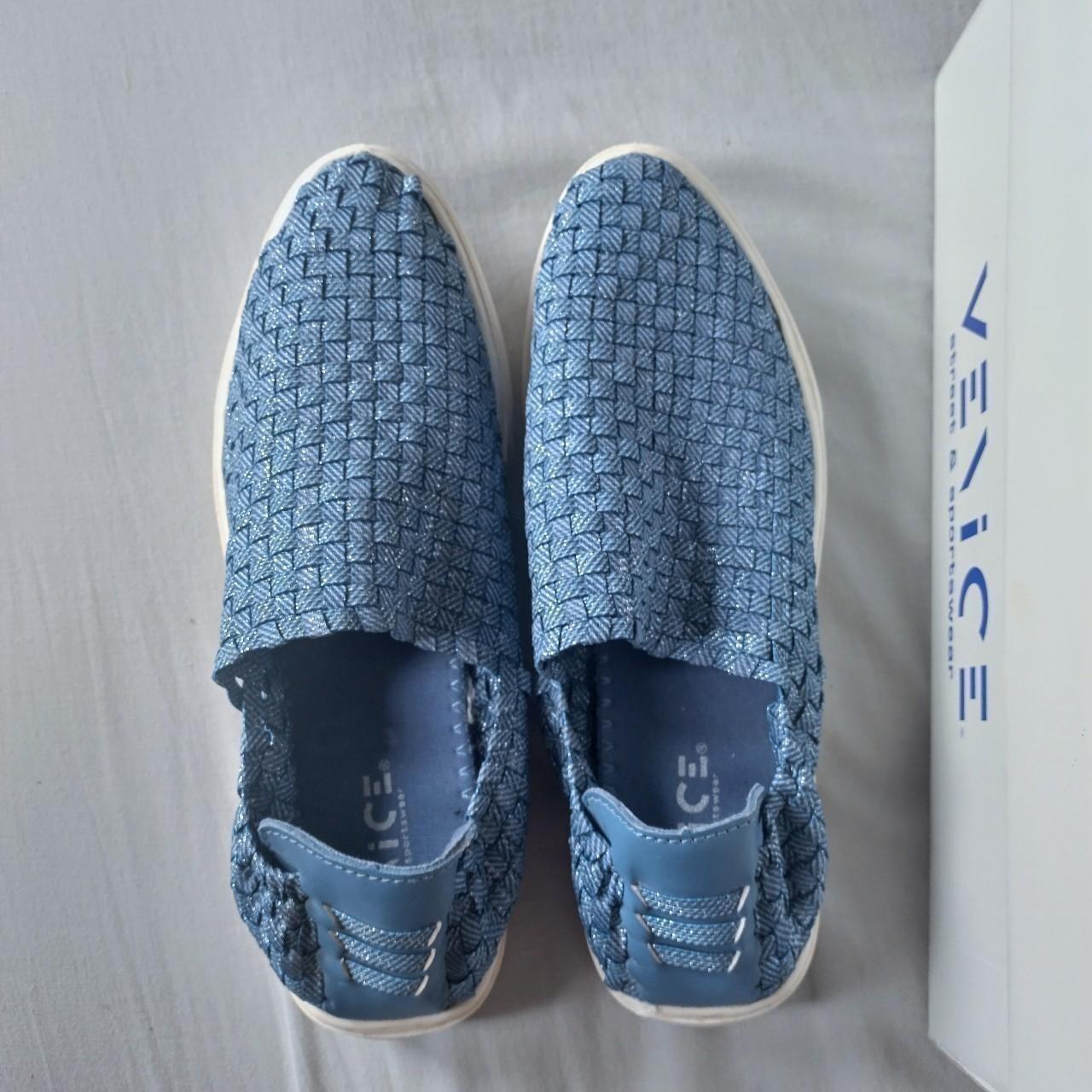 Blue woven shiny pointy toe plimsolls UK4 VGC