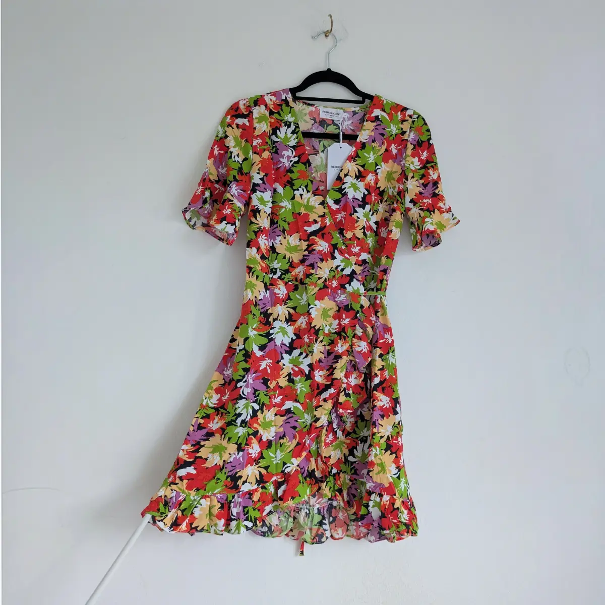Colourful floral print ruffle true wrap dress UKL NWT