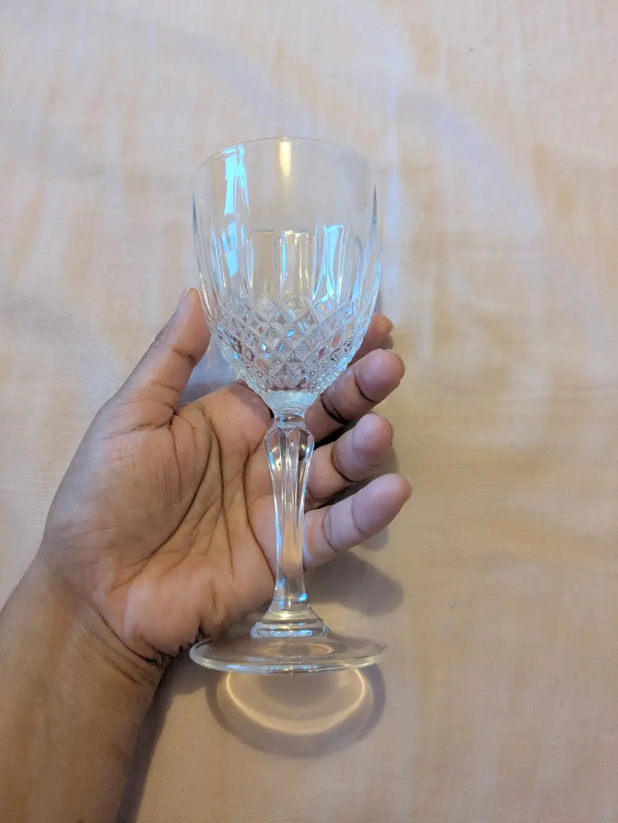Faceted crystal wine glass, heavy drinking glass