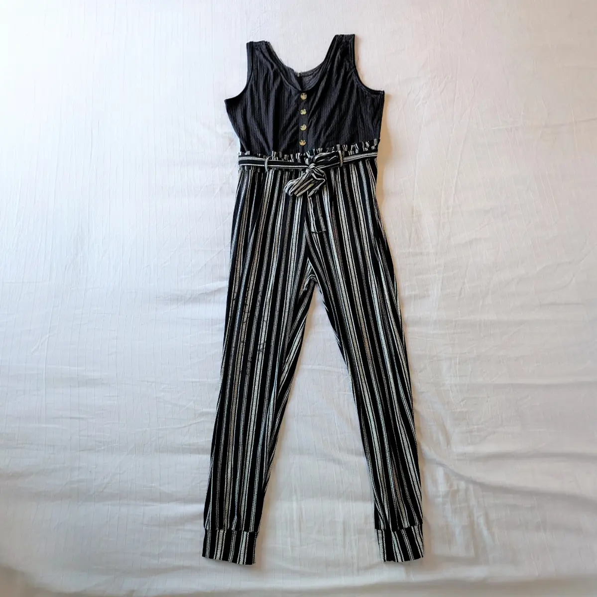High waist paperbag black and white belted jumpsuit New