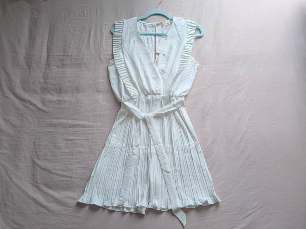 Coquette belted playsuit with pleated plisse style shorts and frilly front UKS/M