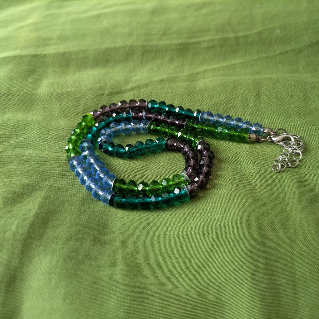 Colourful sparkly lobster clasp beaded necklace with adjustable chain