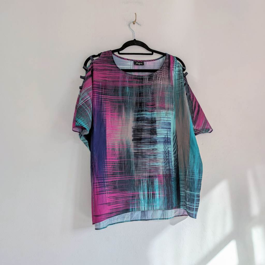 Genuine y2k colourful multicoloured relaxed fit blouse with strappy sleeves