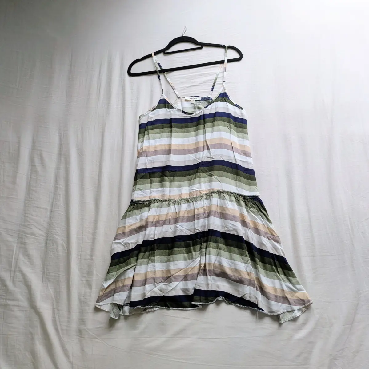 Multicoloured striped summer sundress dress with peplum frill hem and spaghetti straps.UKS NWOT