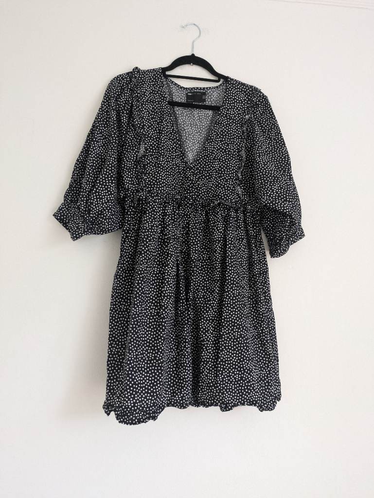 Polka dot high neck Asos pure cotton dress with puff sleeves