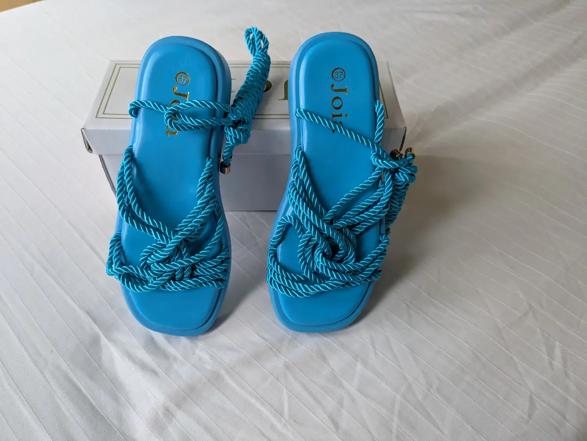 Blue tie up leg macrame summer sandals with round toe UK4 New