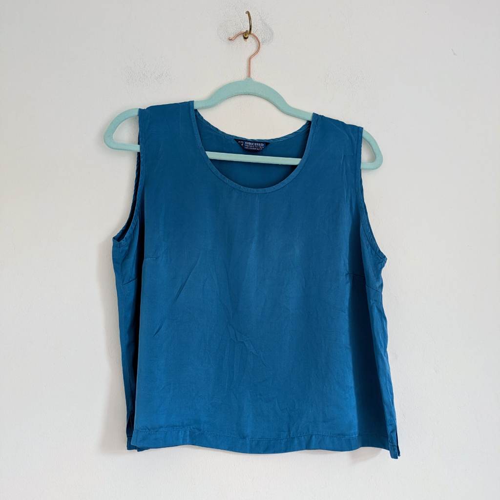 Silky bluish teal inner tank blouse for office work, professional or smart casual