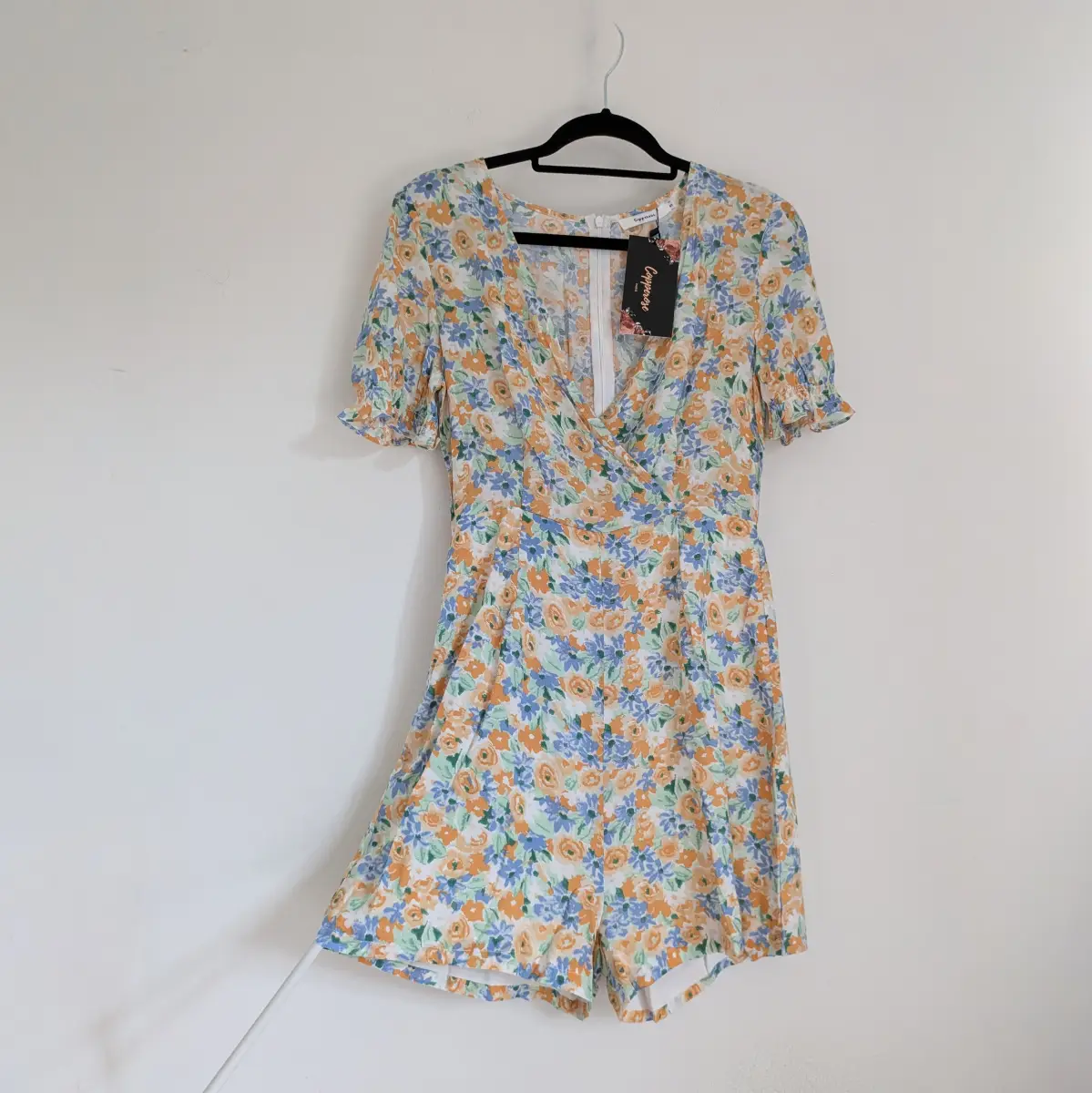 High waist floral playsuit with puff ruffle sleeves and V Neckline UKS NWT