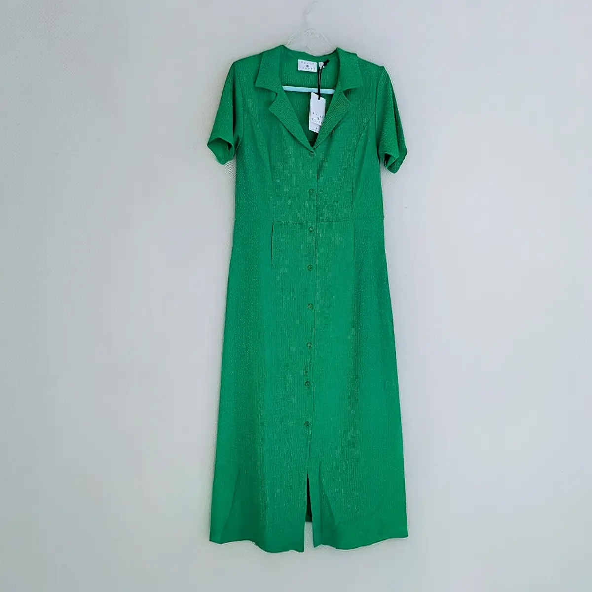 Daisy Street long green collared textured button up maxi shirt dress UK10 New