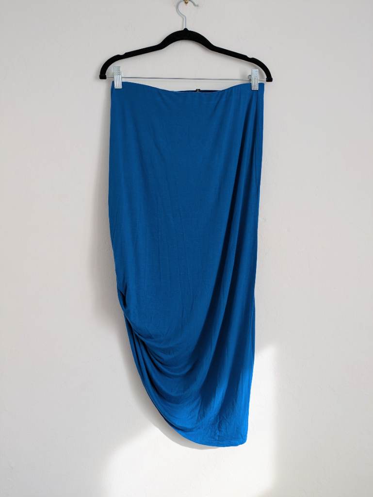 Blue draped summer midi skirt, Grecian style with side gathers UKM NWOT