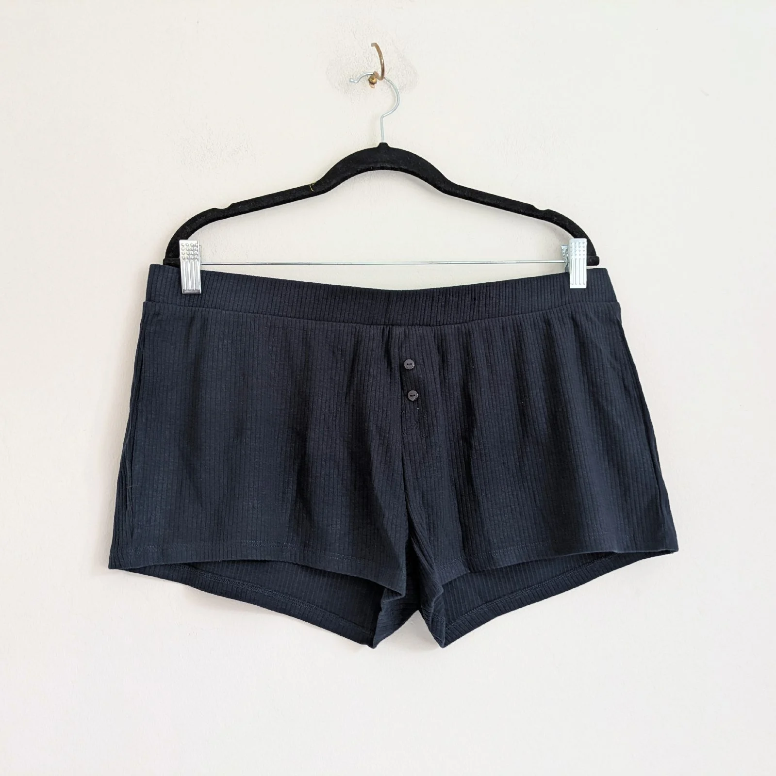 Navy ribbed women's boxer style cheeky shorts, stretchy summer beach hotshorts UK18 New
