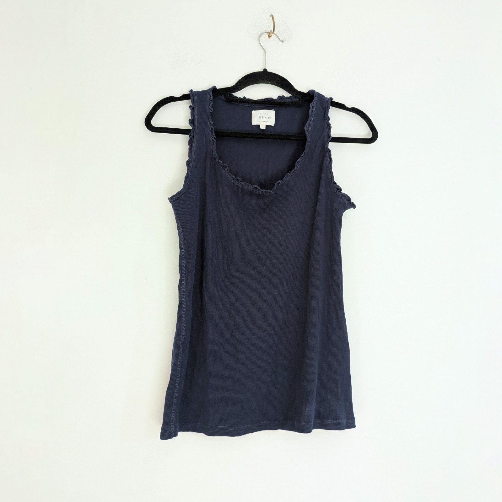 Cotton rich Next dark navy ruffle soft long ribbed sleep pyjama top UK12