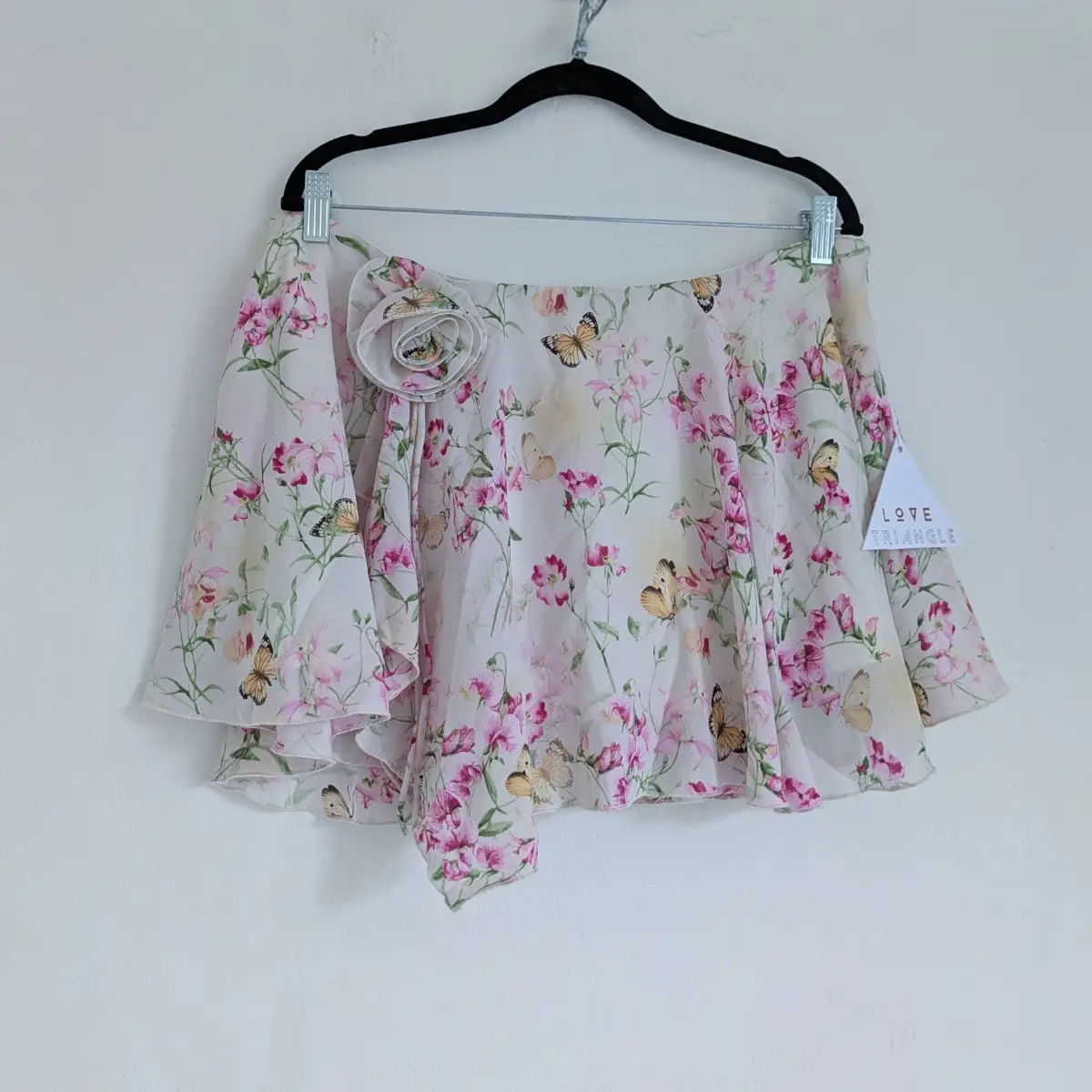 Summer floaty coquette floral butterfly Love Triangle miniskirt with detachable rose corsage 16 NWT