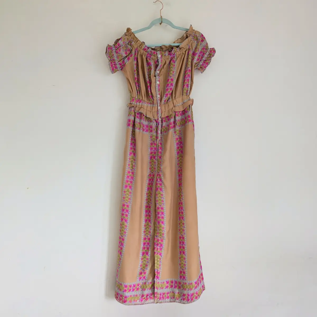 Wide leg flared ruffle milkmaid style jumpsuit with pockets UKS/M New