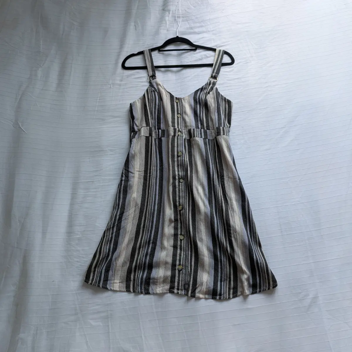 Striped summer dress with thick D Ring straps and decorative buttons New