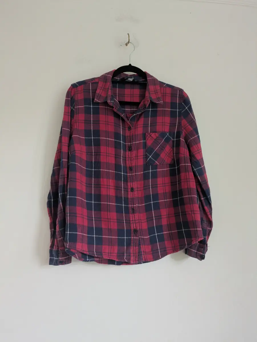 Pure cotton plaid thick New Look lumberjack shirt with long sleeves & curved hem UK12 GC