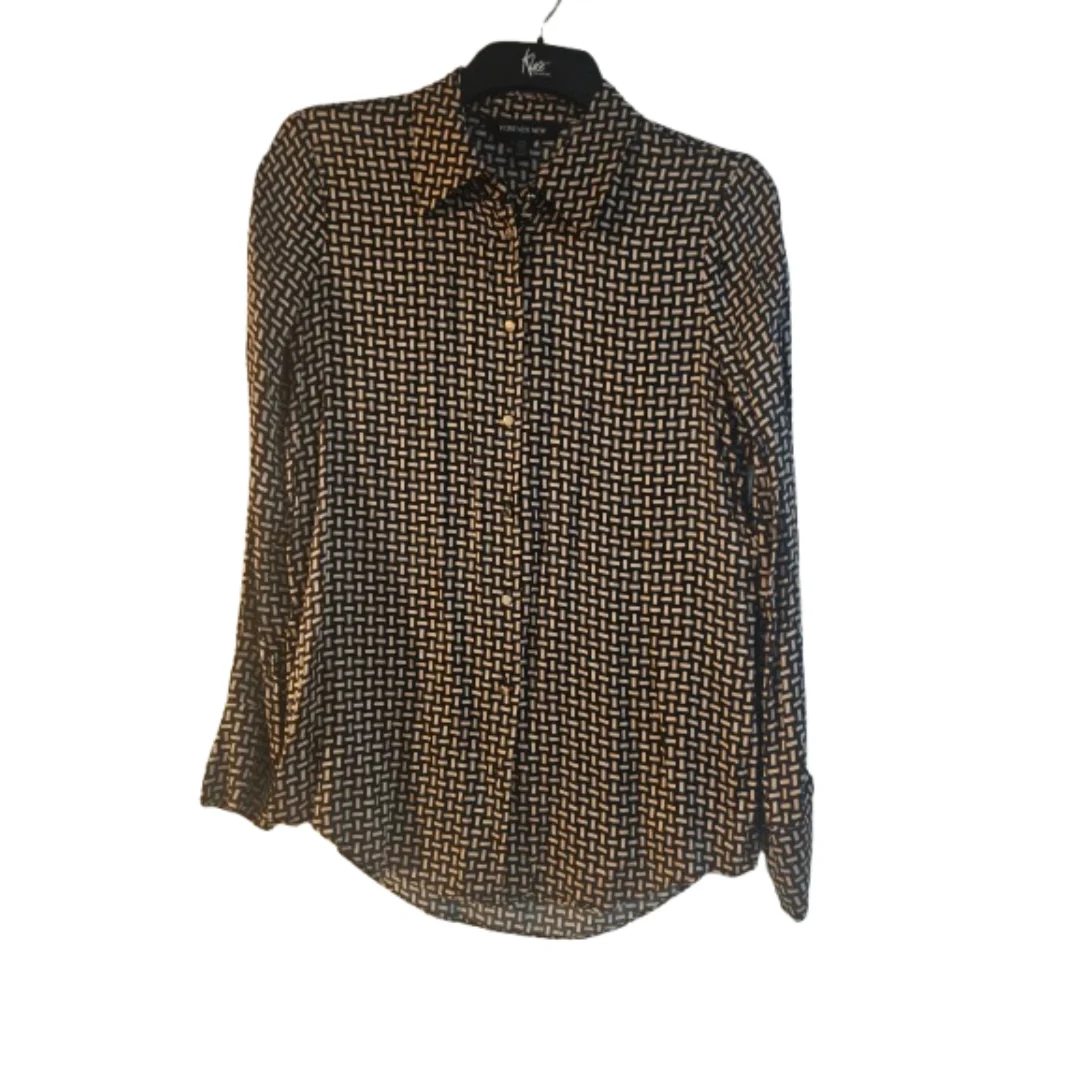 Forever New Geometric Crosshatch Print Long Sleeve Shirt Blouse Size UK 8 (US 4 / EUR 36)