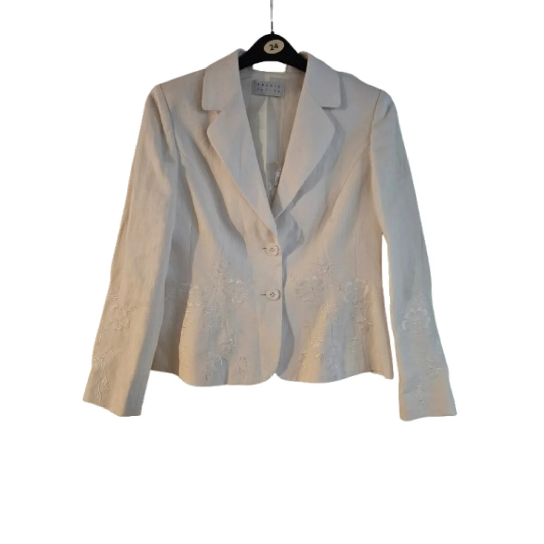 Precis Petite Cream 100% Linen Floral Embroidered Blazer Jacket UK 12 Euro 38