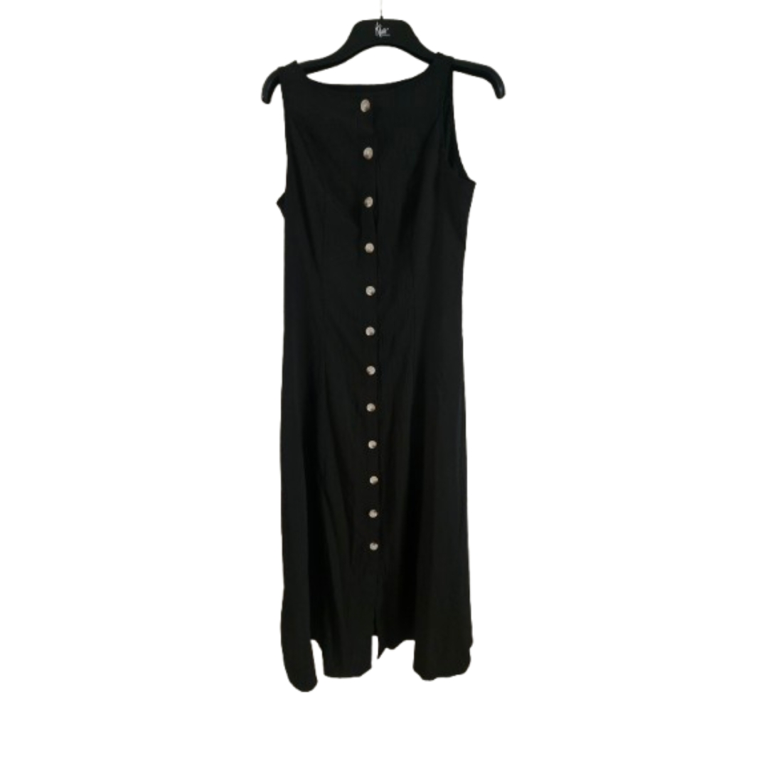 SHEIN Black Sleeveless Button-Down Front Split Midi Maxi Dress Size L (UK 12-14)