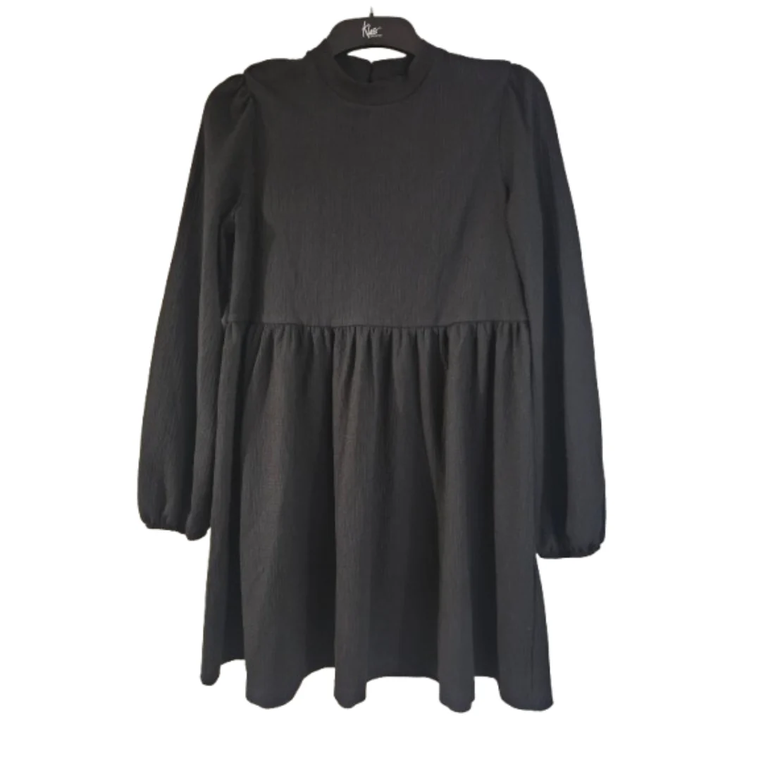 New Look Black Textured Ripple High Neck Smock Mini Dress