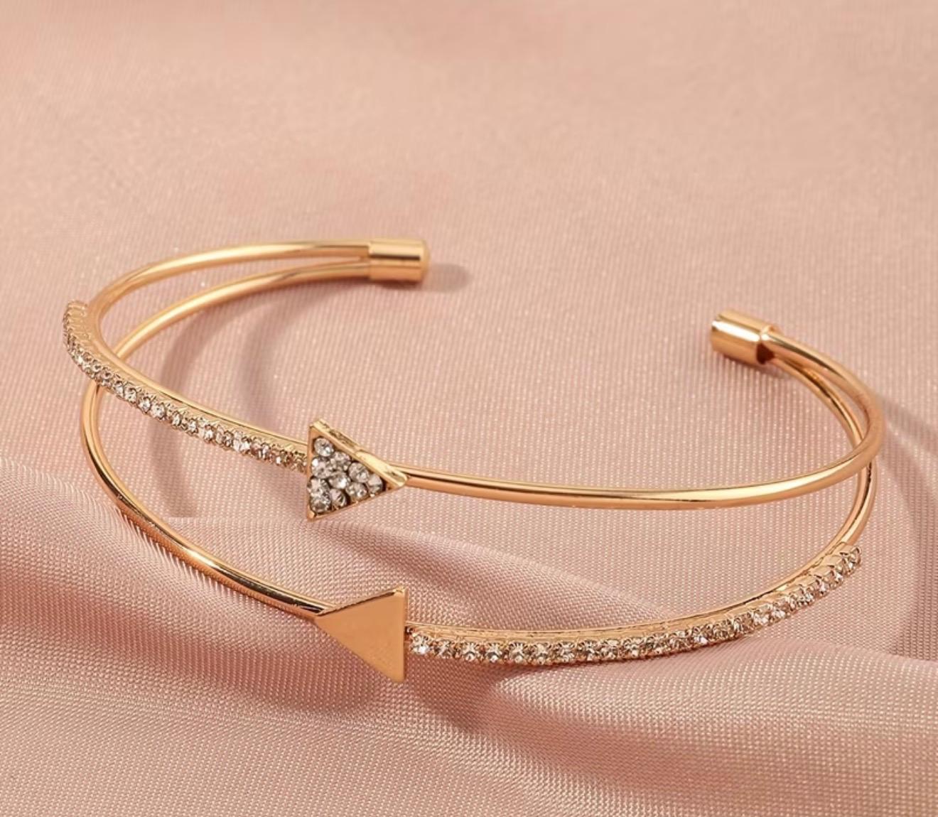 BNWT Gold Double Layer Triangle Crystal Cuff Bangle
