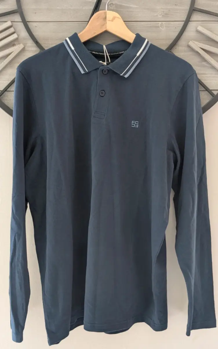 French connection navy long sleeved polo