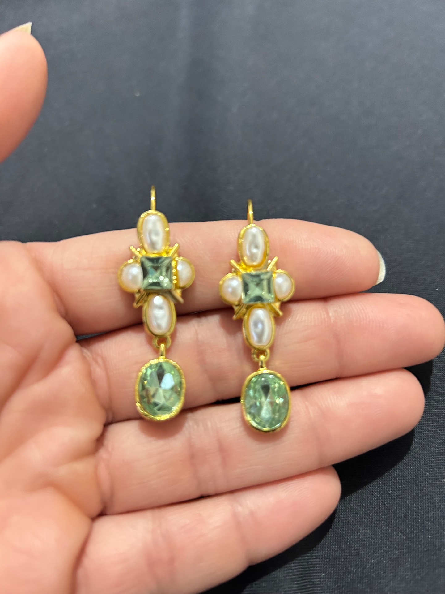 Golden and green gorgeous vintage earrings