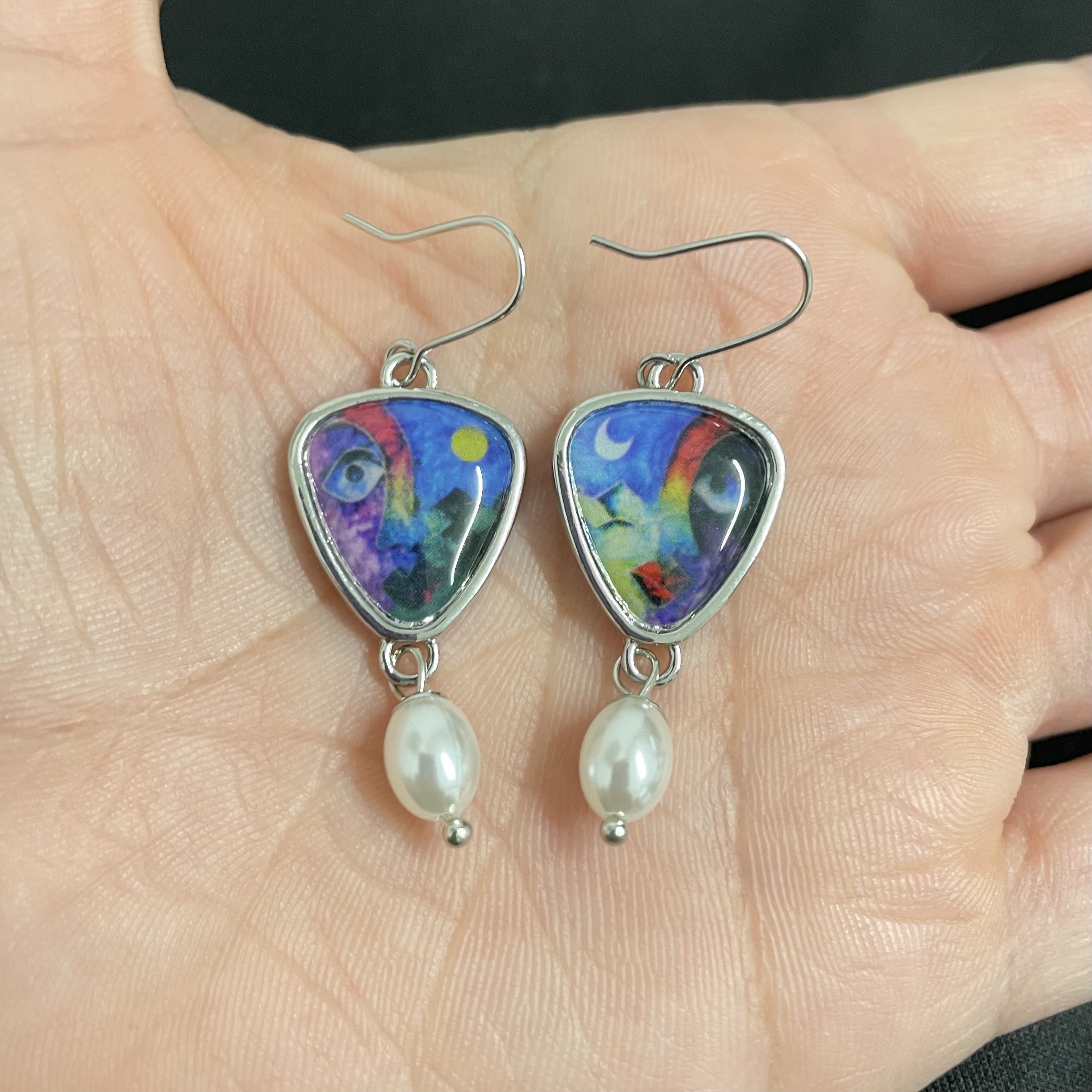 Silver face shaped and moon shaped gorgeous vintage earrings