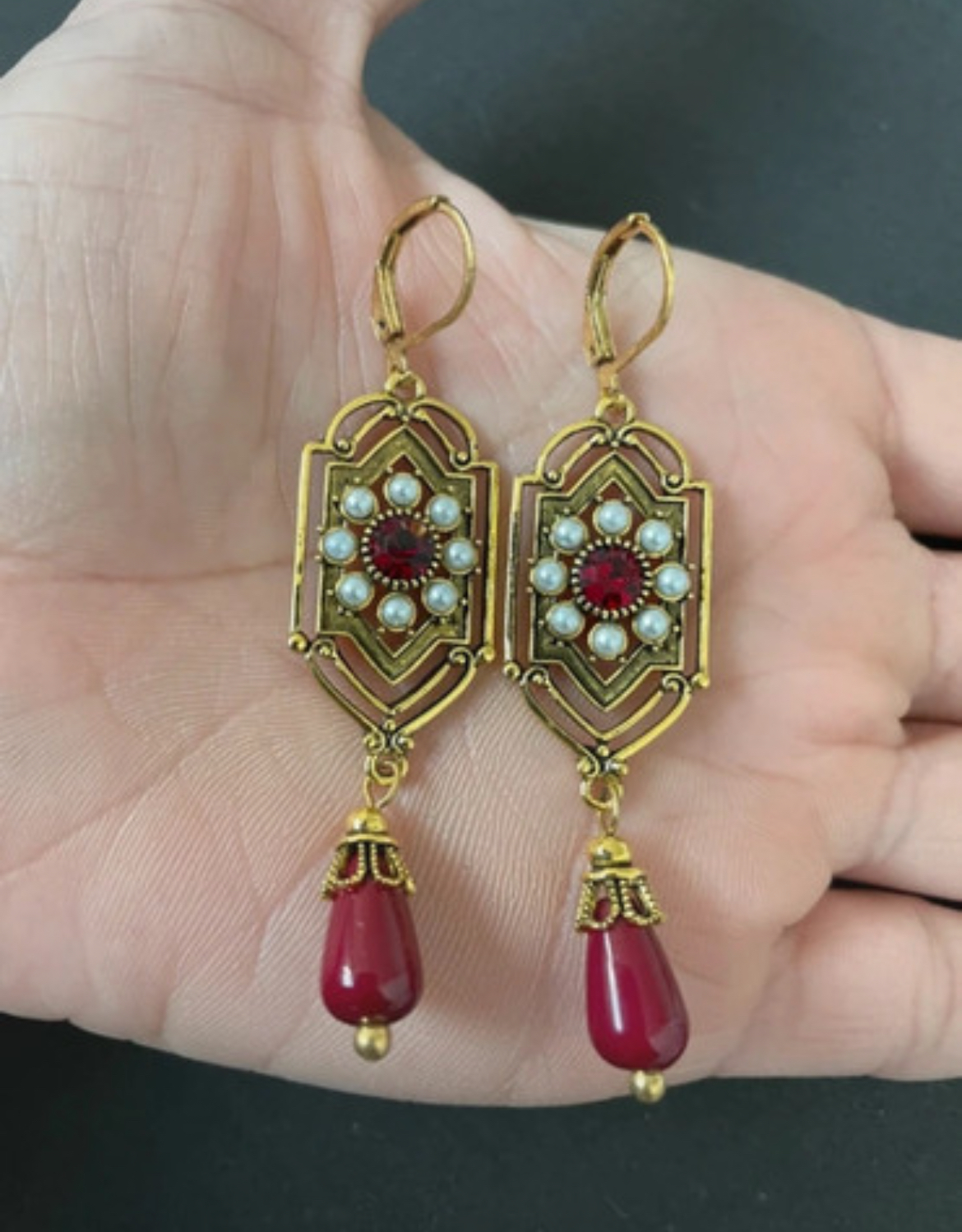 Golden and maroon gorgeous earrings