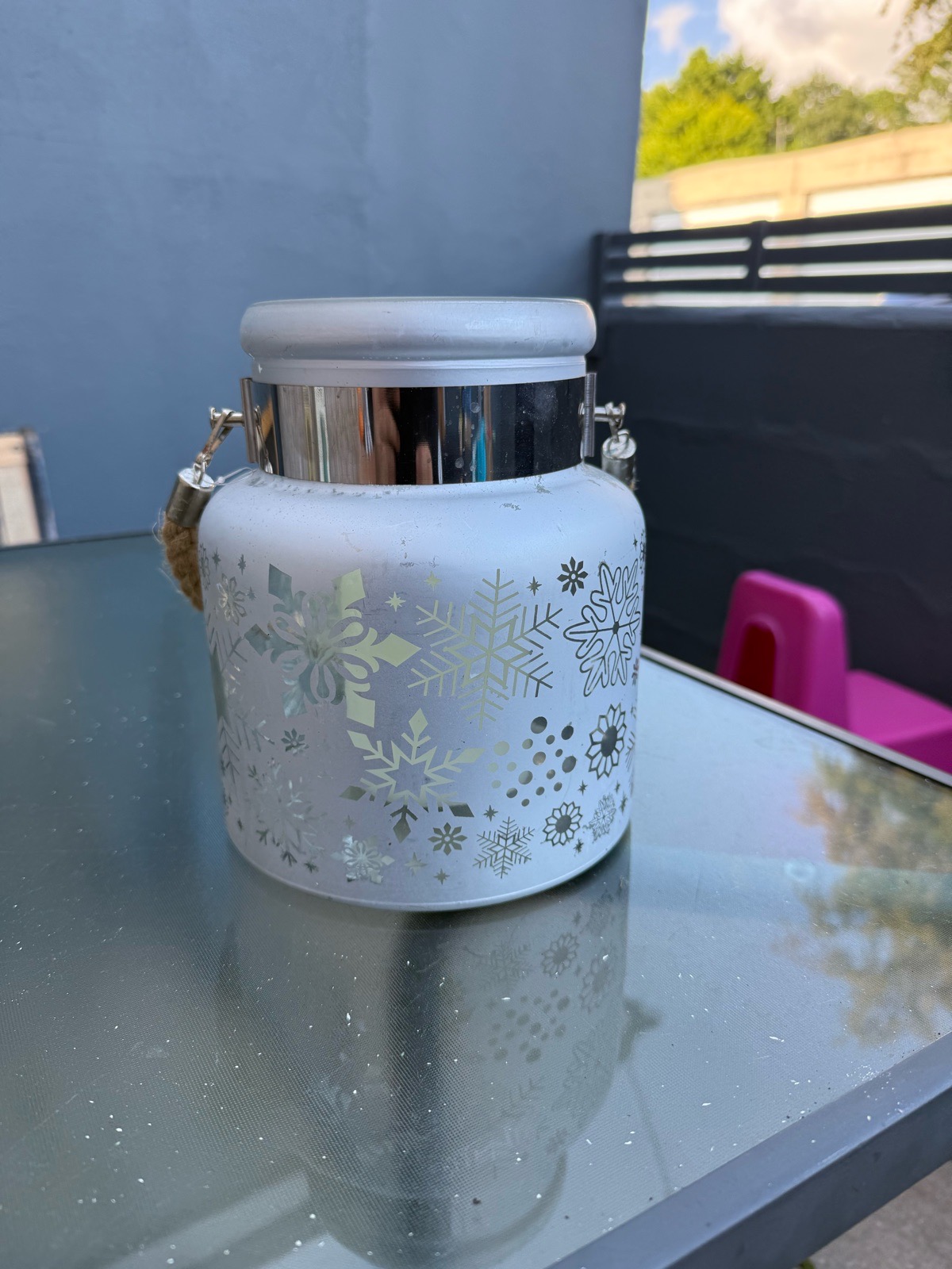 Christmas Silver Frosted Glass Mason Jar Candle Tealight Holder Snowflake