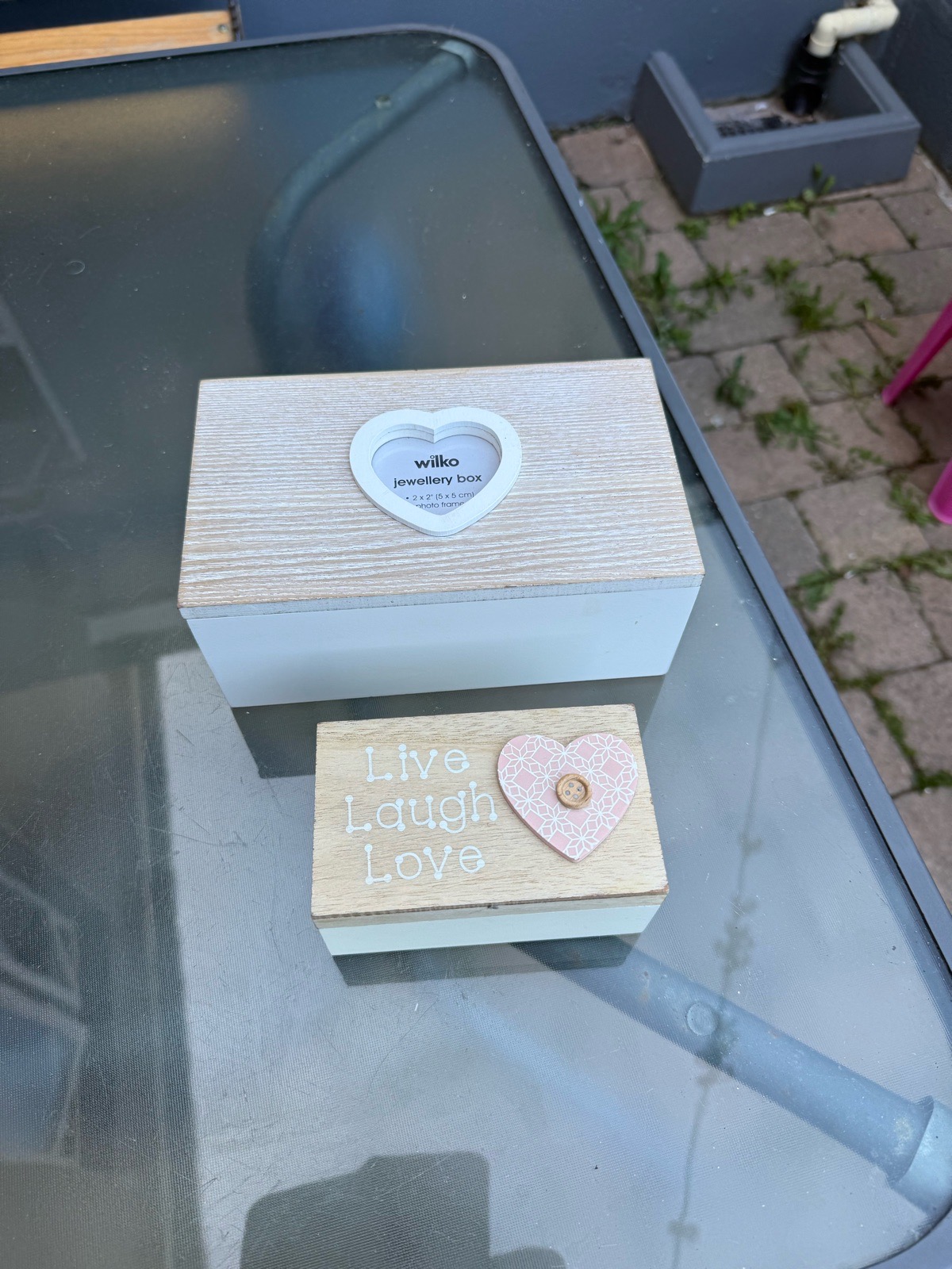 2 x decorative wooden jewellery and keepsake boxes