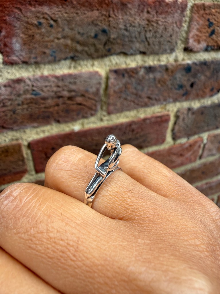Art Nouveau Style Sterling Silver Sitting Woman Ring Size L Sculpted Figure