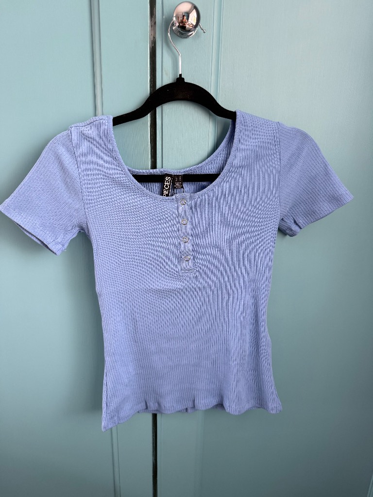 Ladies Baby Blue Short Sleeve tshirt Size Medium From Pieces RRP £16.99