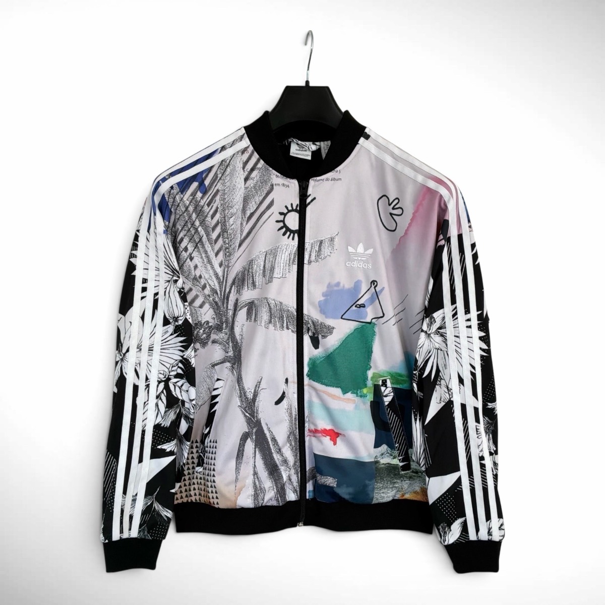 adidas Originals Floral Print Bomber Track Jacket Fire Trefoil Back Women' UK 10