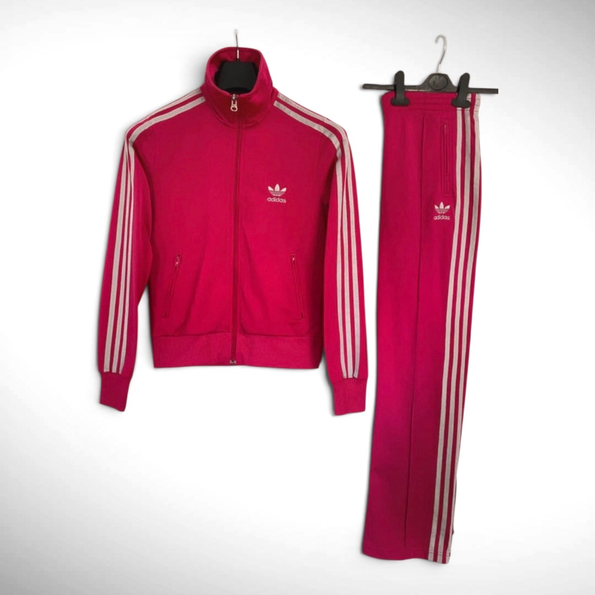 adidas Originals Firebird Tracksuit Pink Silver Wide Leg Trefoil Jacket  Size 10