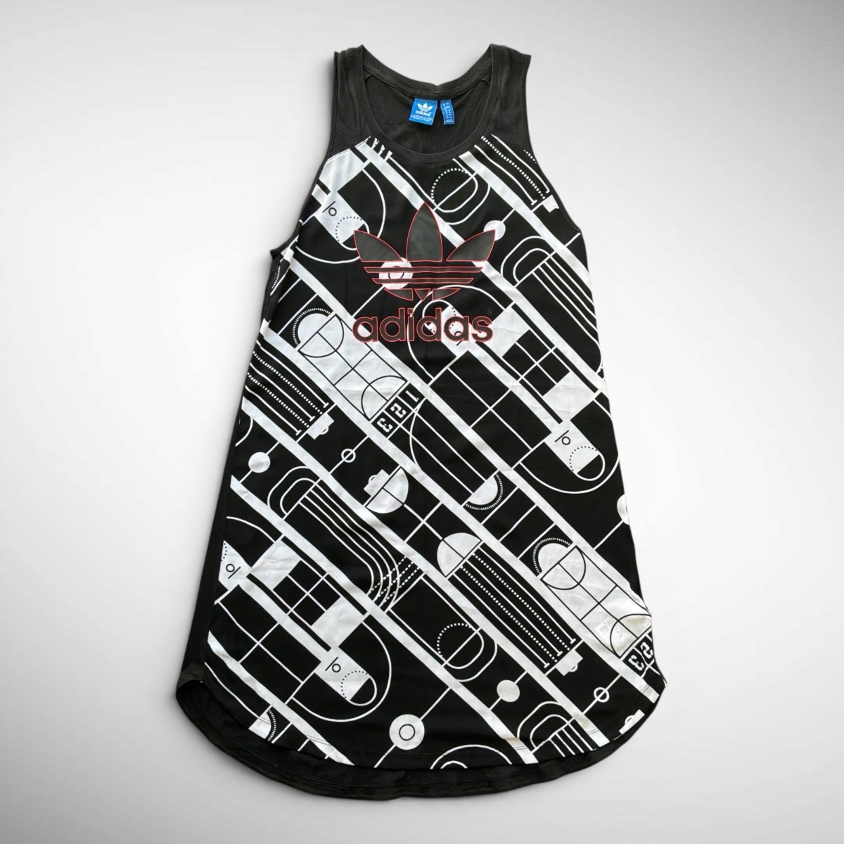 adidas Originals Trefoil Tank Dress Basketball Court Print UK 12 Black White