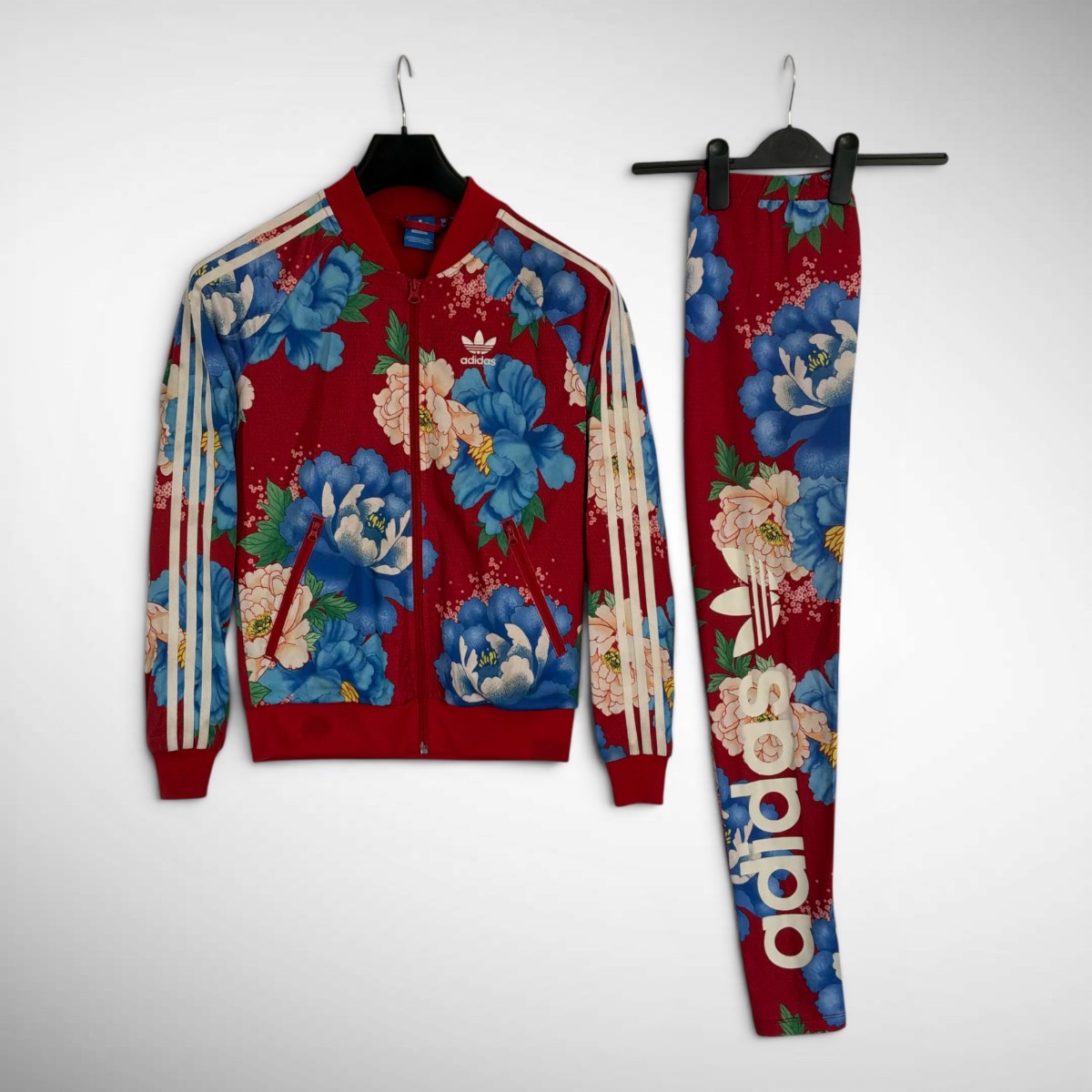 adidas Originals Firebird Peony Floral Track Jacket & Leggings  Set Red Blue S