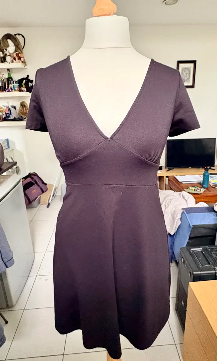 Zara Black V Neck Skater Dress Size M UK 10-12 Short Sleeve Mini