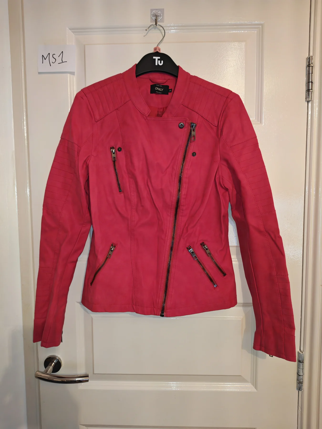 Only our story woman's size 38 bright pink woman's biker style jacket