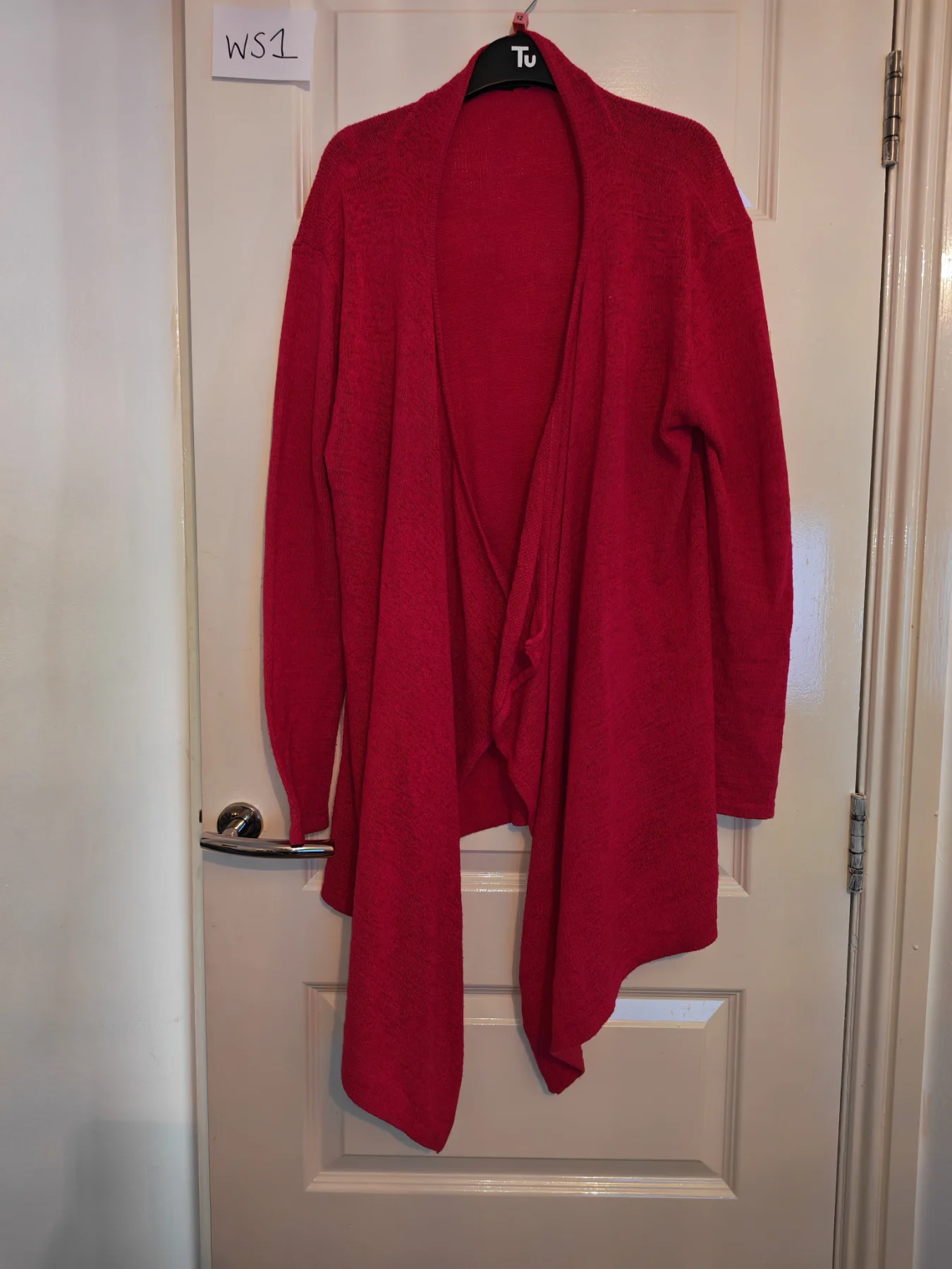 Woman's open front long pink cardigan