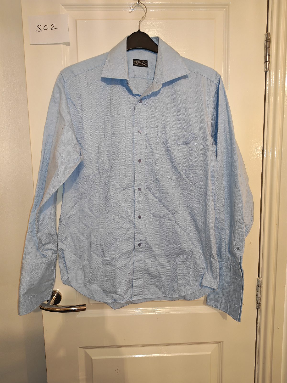 Piscador cotton rich mens formal cuff link shirt blue size 15 1/2 collar