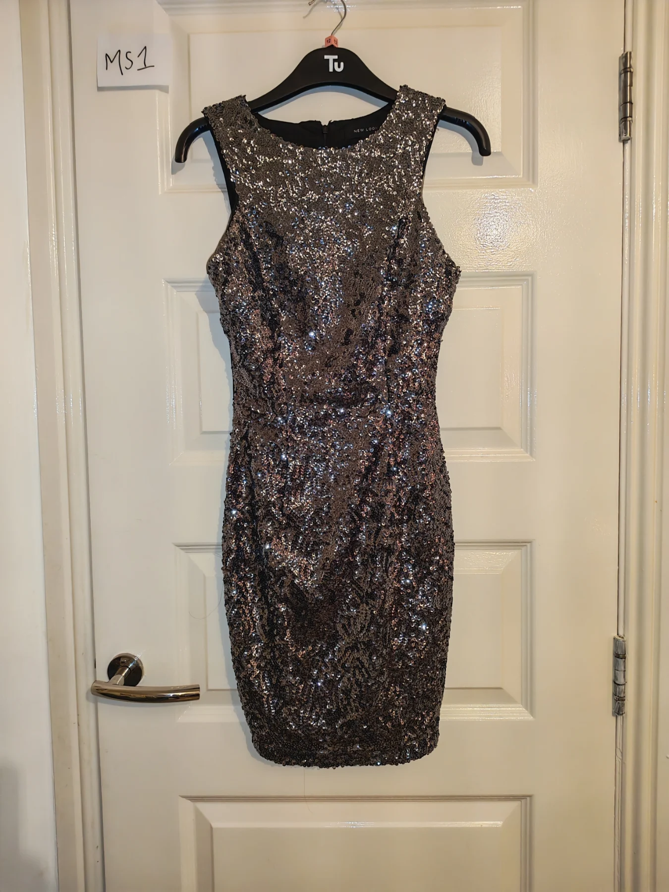 New look woman's size 8 black and silver sequin mini dress