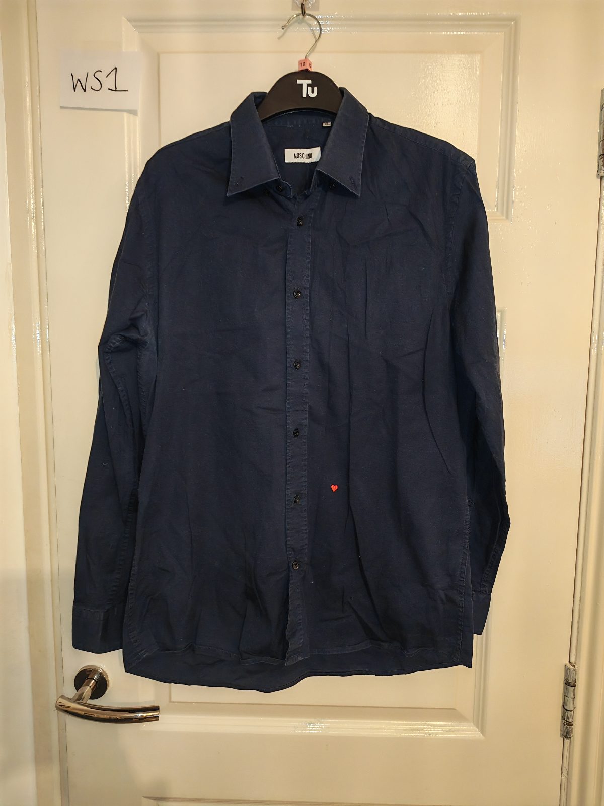 Moschino mens navy blue shirt 16 inch collar