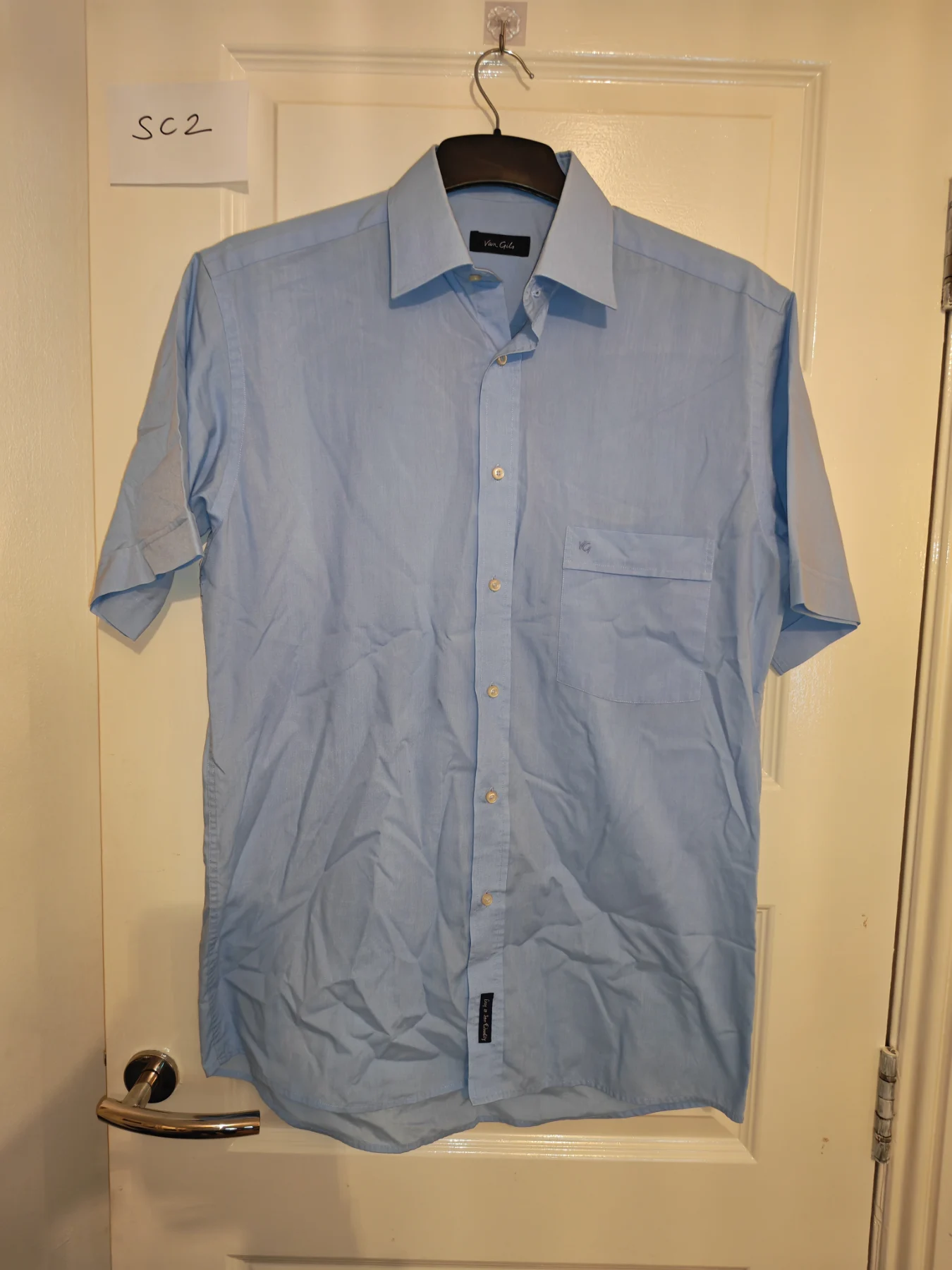 Van gils men's blue short sleeve shirt size 15 inch collar