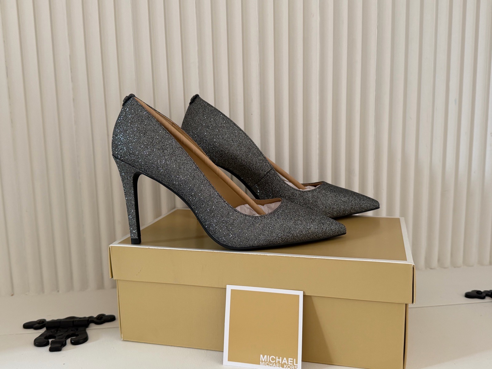 Michael Kors Alina Glitter Embellished Leather Pumps In Gunmetal