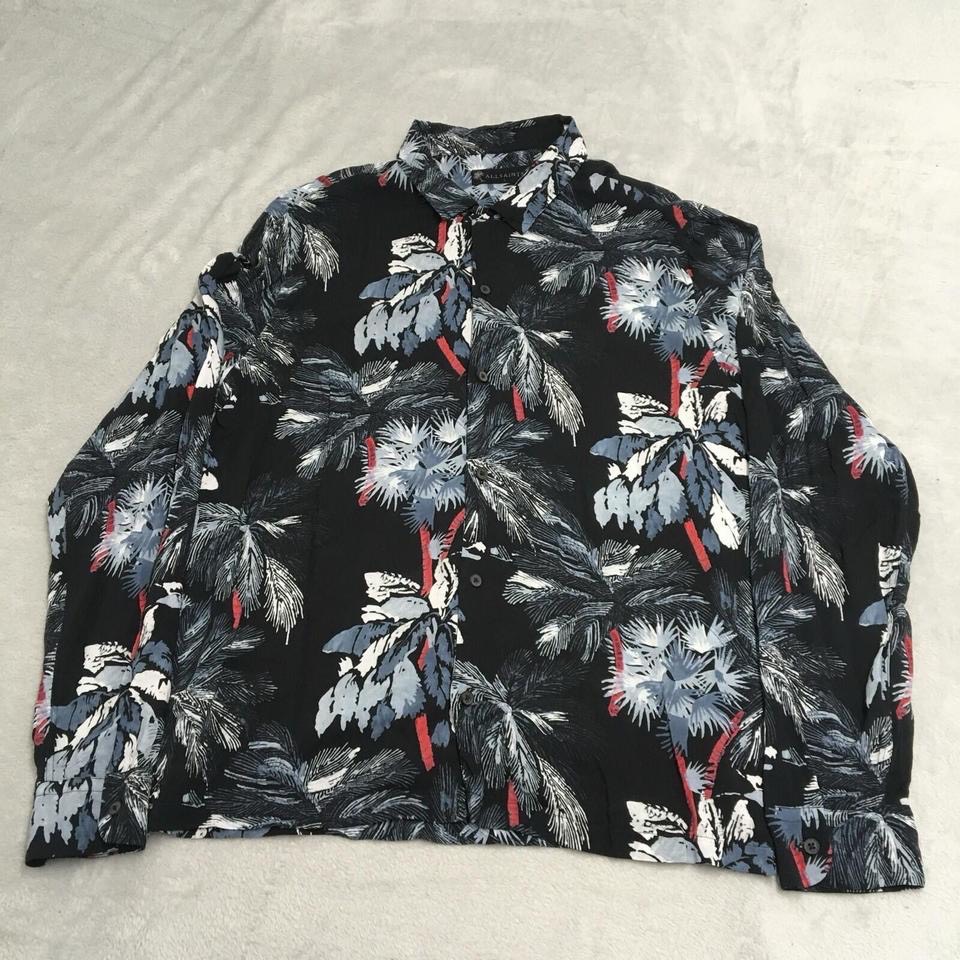 AllSaints shirt Mens Large Black Tropical Floral Viscose Hawaiian Monteverde LS