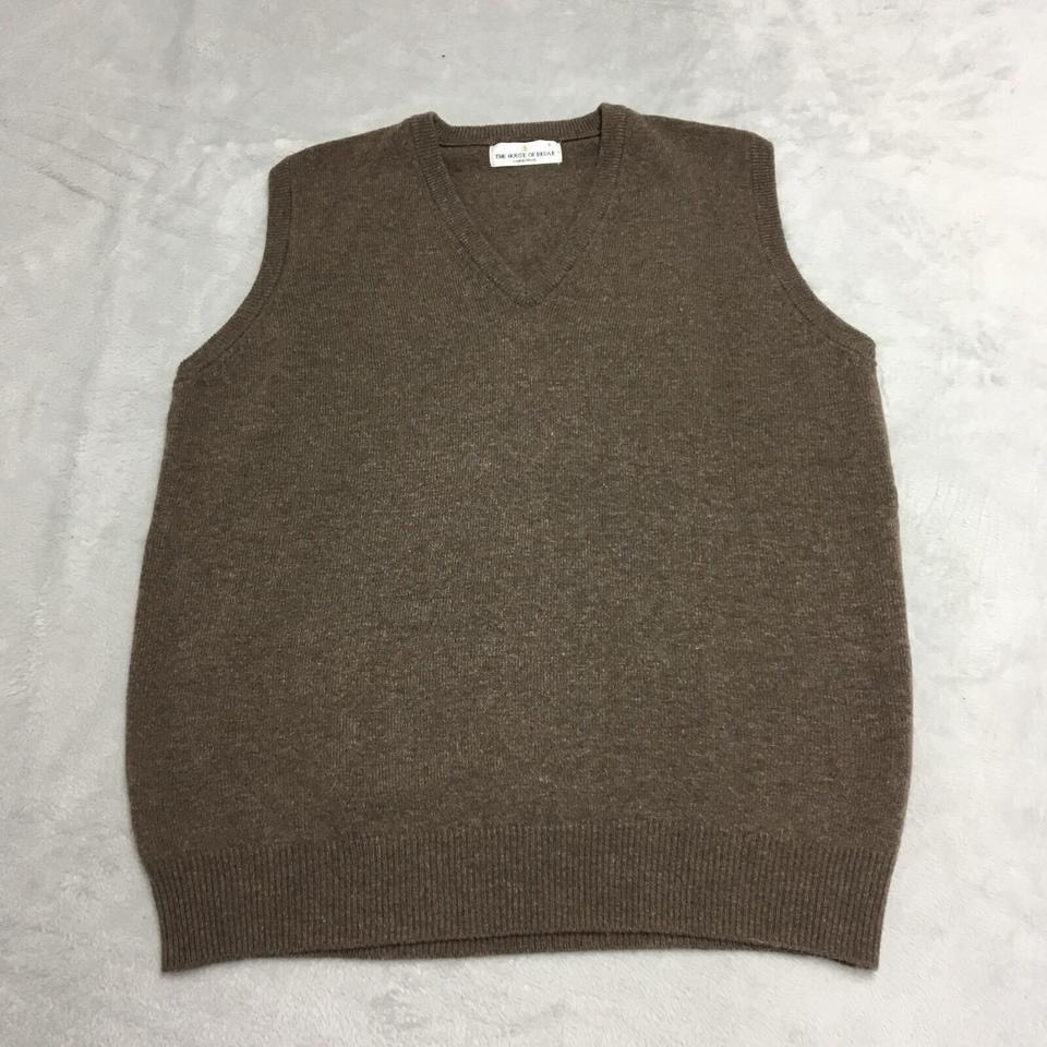 House Of Bruar Jumper Mens S Brown Lambswool Knit V Neck Vest Sweater Scotland